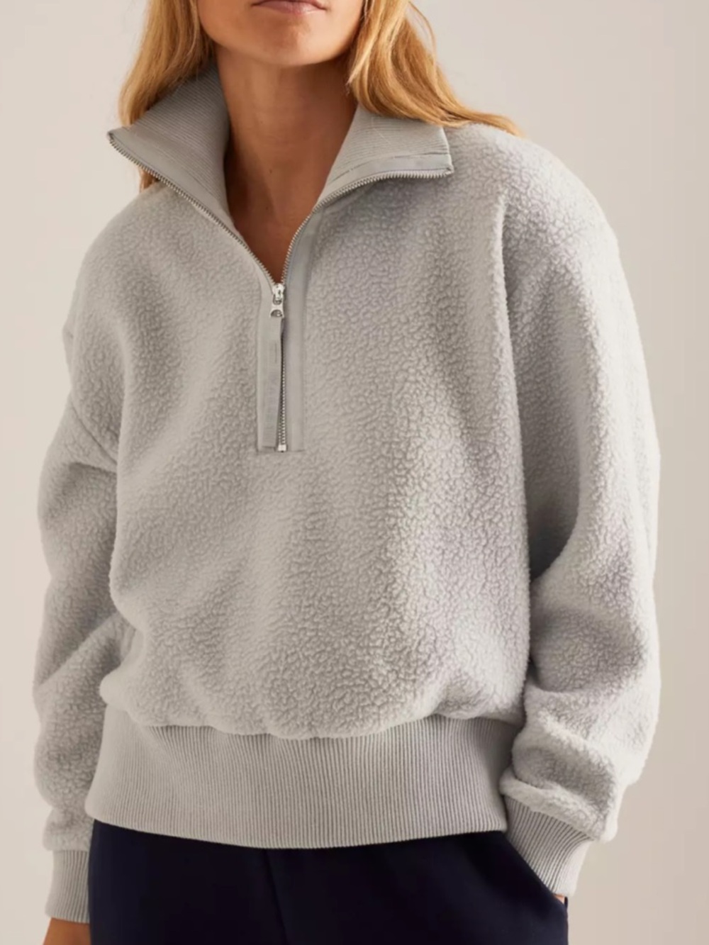 Varley Light Gray Sherpa Half-Zip Pullover